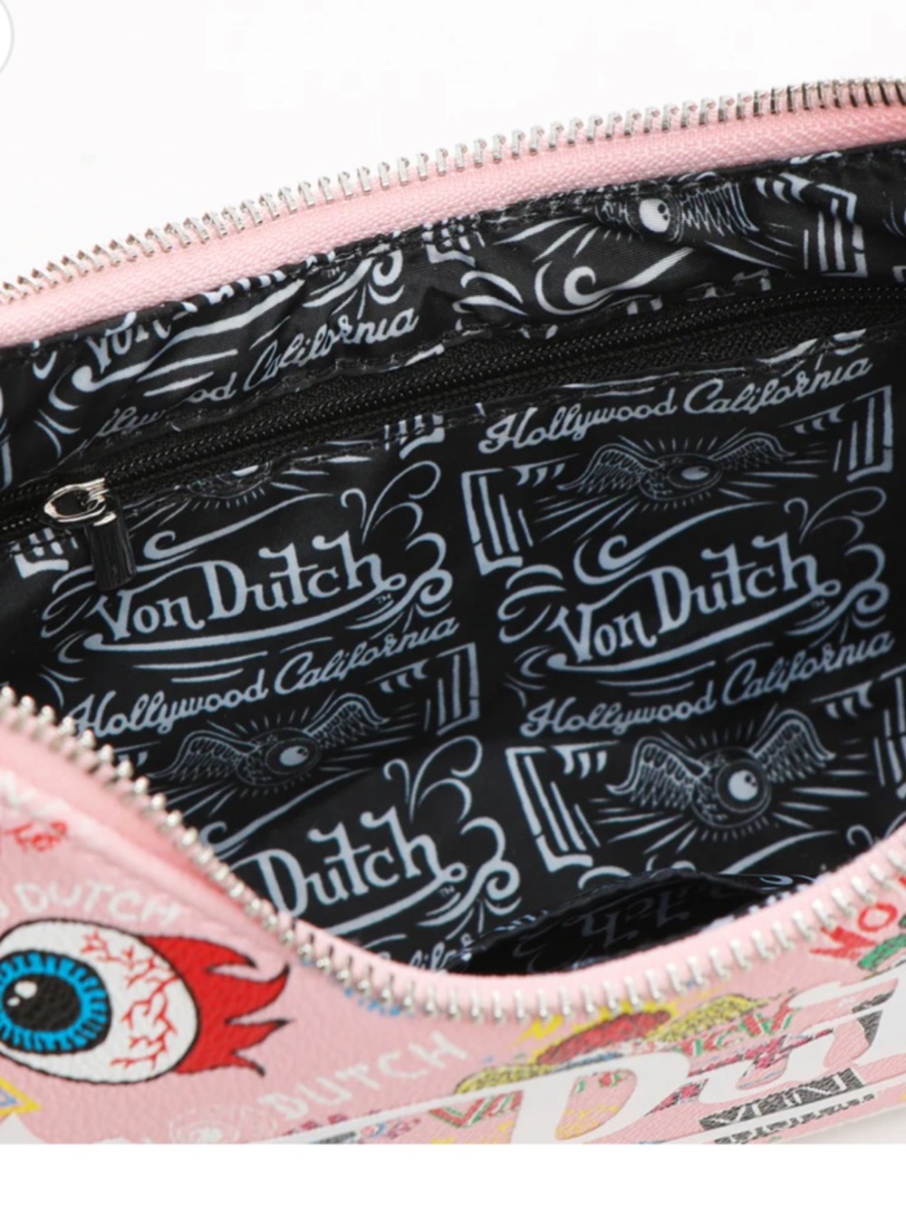 🆕 NWT Von Dutch Pink Jax Graphic Logo Shoulder Bag - Picture 4 of 8